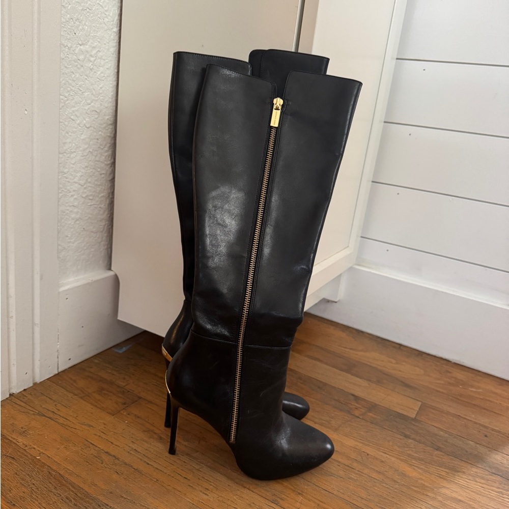 Michael Kors Black Heeled Boots with Gold Zipper